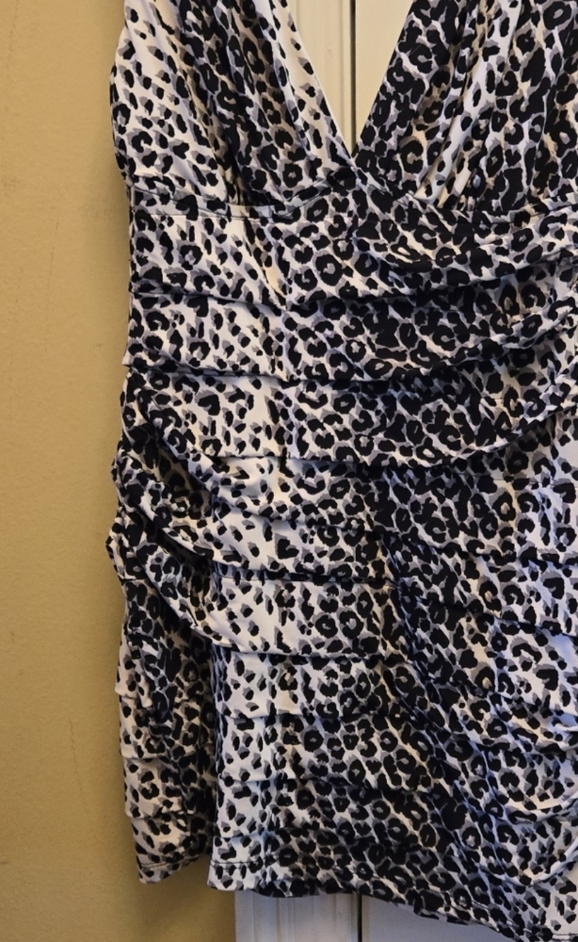 Grass Collection Black and White Layeree Sleeveless Tank Dress With V Front